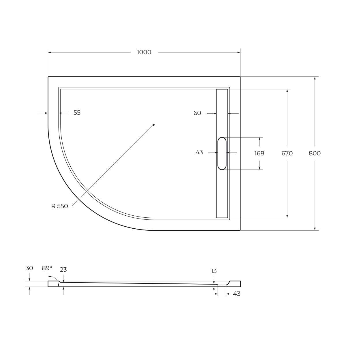 TRAY-AS-RH-100/80-30-W-R 1000x800x30 CEZARES