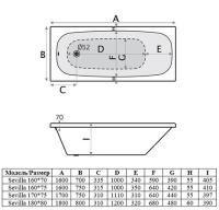 Ванна Sevilla прямоугольная 160х70 ВПР0140100100 ALBA SPA